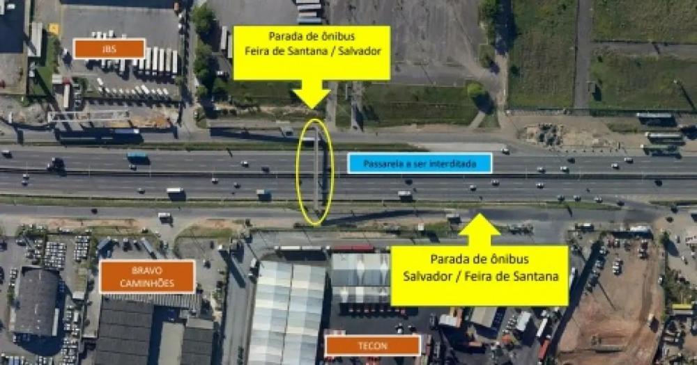 Passarela na BR-324 será interditada a partir de quinta-feira; ônibus farão translado gratuito