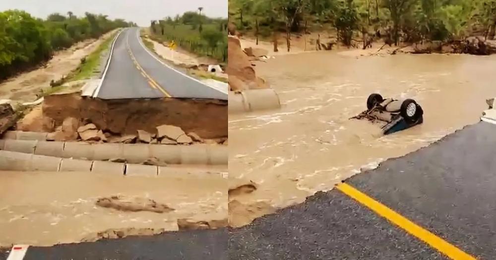 Carro cai em cratera aberta por chuvas em trecho da BA-220 da região sisaleira