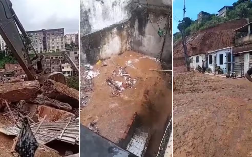 Chuva causa alagamentos e deslizamentos de terra em Salvador; casa precisou ser demolida