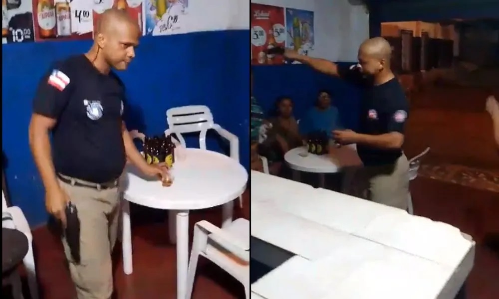 PM é flagrado bebendo, dá tapa em mulher e recebe garrafada na Bahia