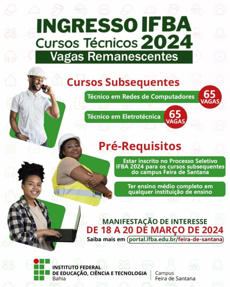 IFBA abre período de manifestação de interesse para cursos técnicos subsequentes em Eletrotécnica e Redes de Computadores
