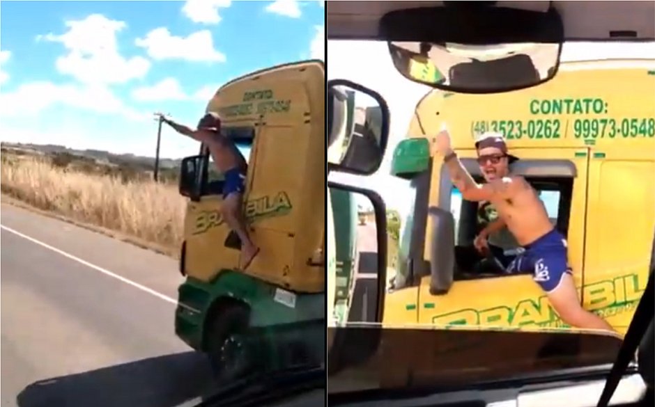Caminhoneiro é flagrado dirigindo carreta dançando na janela; veja vídeo