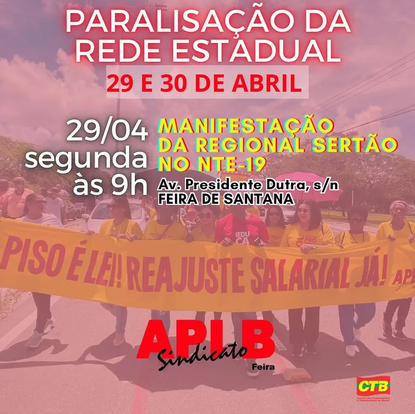 Professores da rede estadual farão paralisação nos dias 29 e 30 de abril