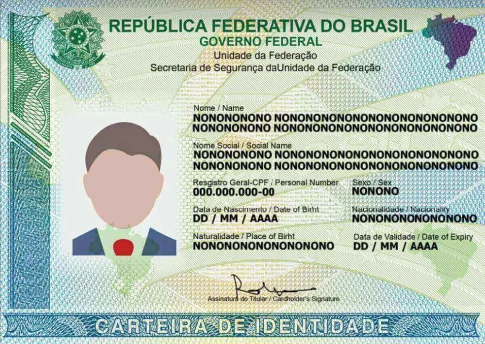Modelo da nova carteira nacional de identidade que passará a ser emitida no fim do primeiro semestre na Bahia — Foto: Itep/Divulgação