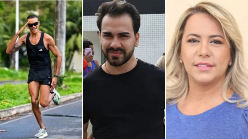 Na imagem, da esquerda para a direita: o maratonista atropelado, o filho da vereadora e a parlamentar. | Fotos: Divulgação Arquivo Pessoal / BNEWS / Divulgação