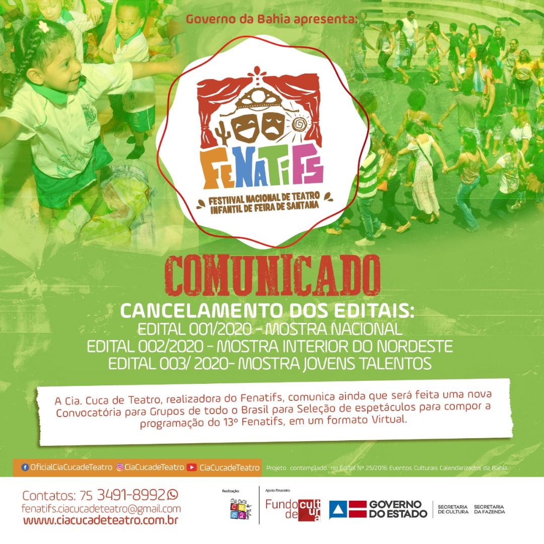 Cuca cancela os editais do 13º Festival Nacional de Teatro Infantil de Feira de Santana