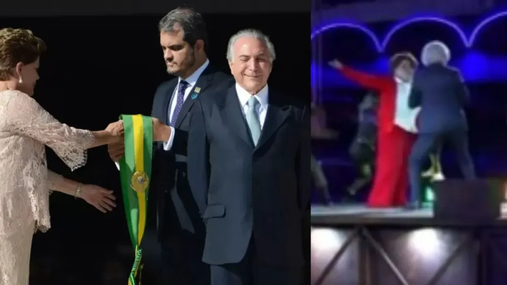 Desfile que homenageia Lula mostra Temer “roubando” faixa de Dilma