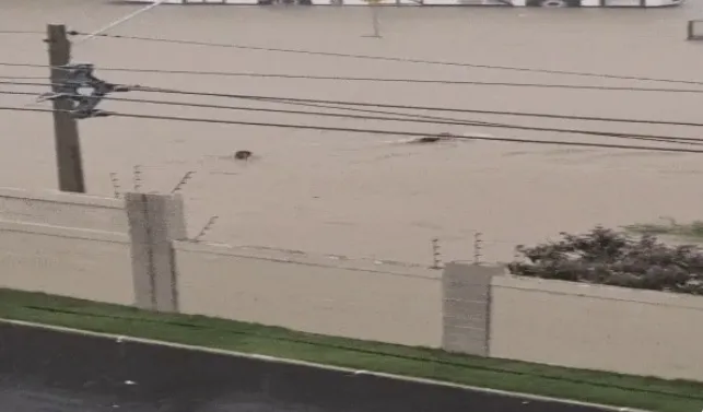 Enxurrada arrastou mulher em Vitória da Conquista — Foto: Reprodução/Redes Sociais