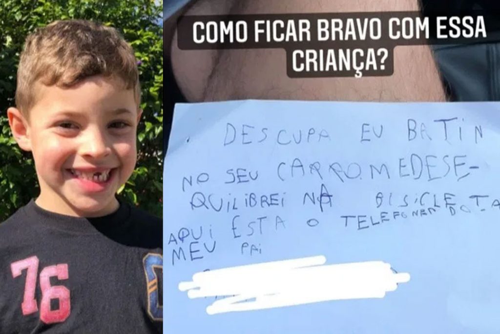 Criança arranha carro ao cair e deixa bilhete pedindo desculpa