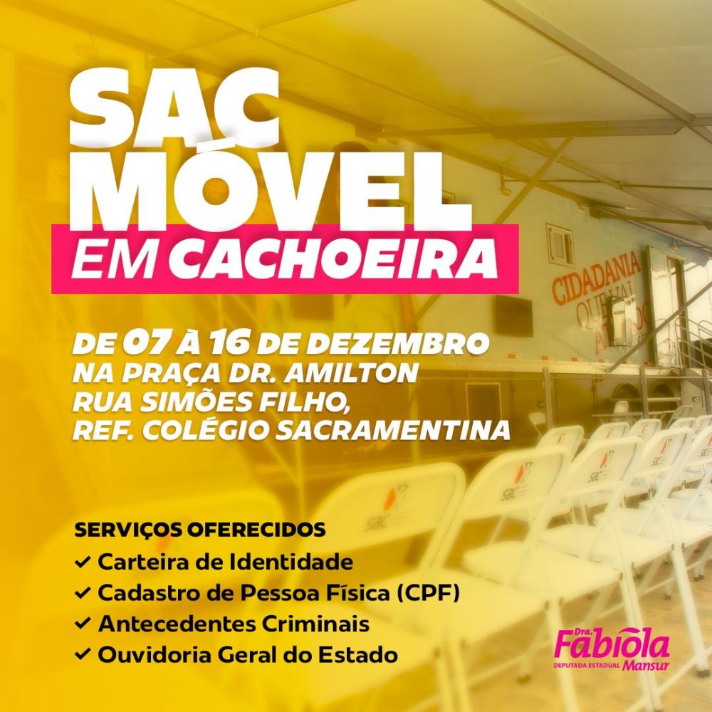 SAC Móvel estará em Cachoeira nos dias 7 a 16 de dezembro
