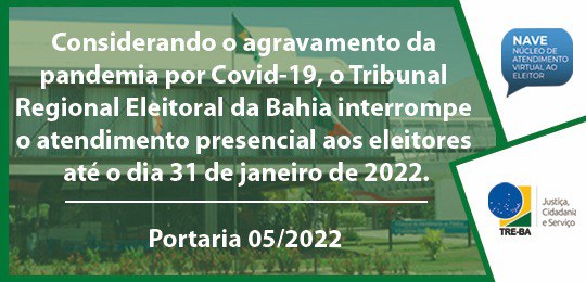 TRE-BA suspende atendimento presencial a partir desta segunda (10)